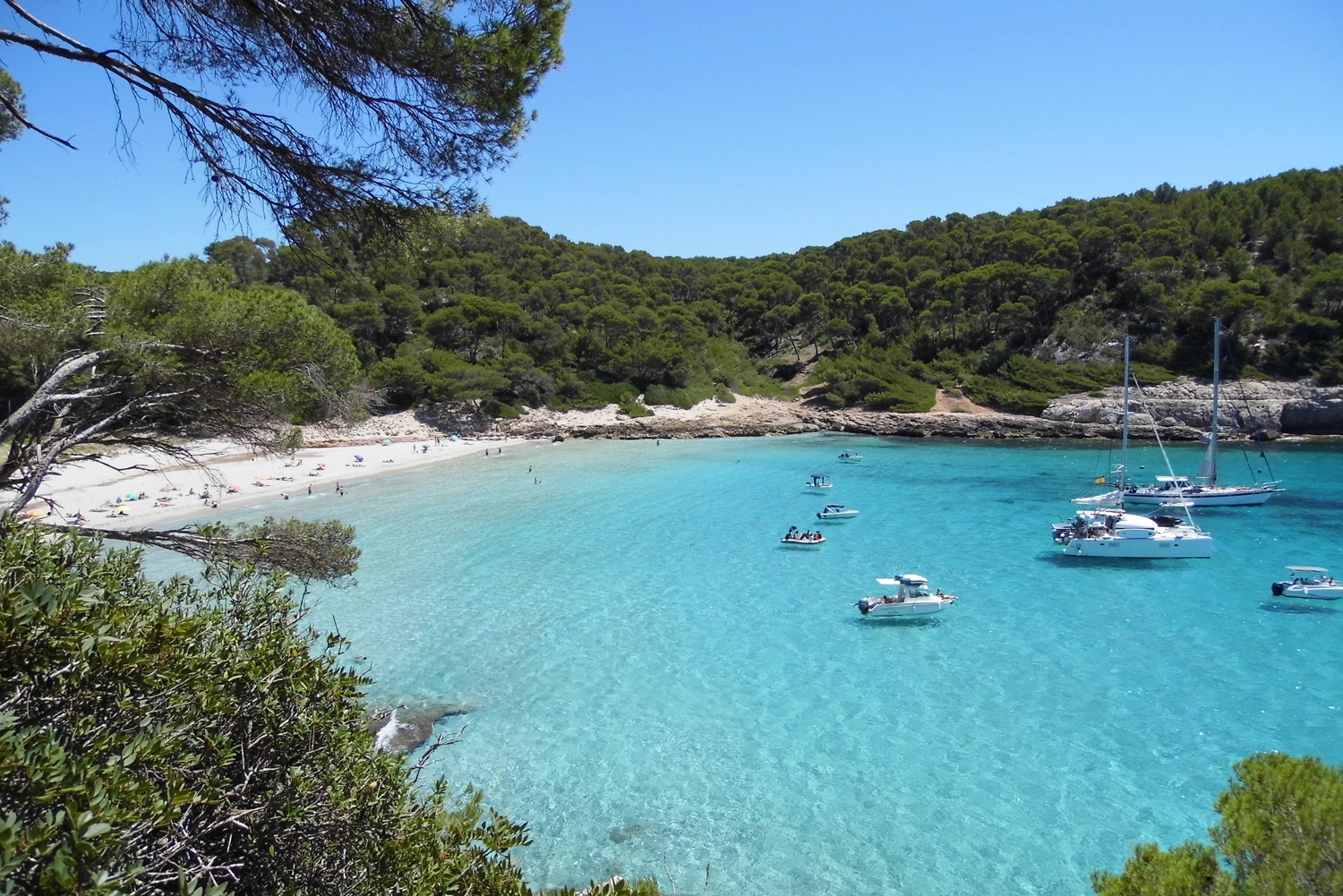 The stunning clear blue waters at the remote Cala Trebalúger beach